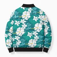 Teal Hawaiian Hibiscus Monstera Bomber Puffer Jacket Grunge Stylized LT01 - Polynesian Pride