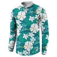 Teal Hawaiian Hibiscus Monstera Button Sweatshirt Grunge Stylized LT01 - Polynesian Pride