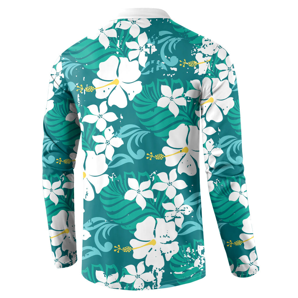 Teal Hawaiian Hibiscus Monstera Button Sweatshirt Grunge Stylized LT01 - Polynesian Pride