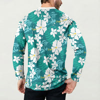 Teal Hawaiian Hibiscus Monstera Button Sweatshirt Grunge Stylized LT01 - Polynesian Pride