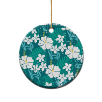 Teal Hawaiian Hibiscus Monstera Ceramic Ornament Grunge Stylized LT01 - Polynesian Pride