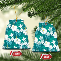 Teal Hawaiian Hibiscus Monstera Ceramic Ornament Grunge Stylized LT01 Bell Flake Teal - Polynesian Pride