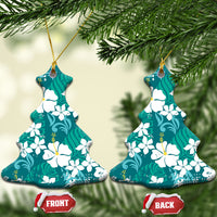 Teal Hawaiian Hibiscus Monstera Ceramic Ornament Grunge Stylized LT01 Christmas Tree Teal - Polynesian Pride