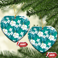 Teal Hawaiian Hibiscus Monstera Ceramic Ornament Grunge Stylized LT01 Heart Teal - Polynesian Pride
