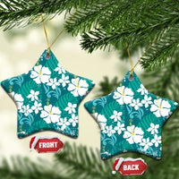 Teal Hawaiian Hibiscus Monstera Ceramic Ornament Grunge Stylized LT01 Star Teal - Polynesian Pride