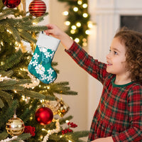 Teal Hawaiian Hibiscus Monstera Christmas Stocking Grunge Stylized