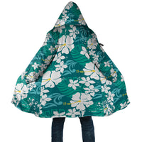 Teal Hawaiian Hibiscus Monstera Cloak Grunge Stylized LT01 Unisex Teal - Polynesian Pride