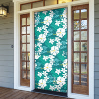 Teal Hawaiian Hibiscus Monstera Door Cover Grunge Stylized LT01 - Polynesian Pride