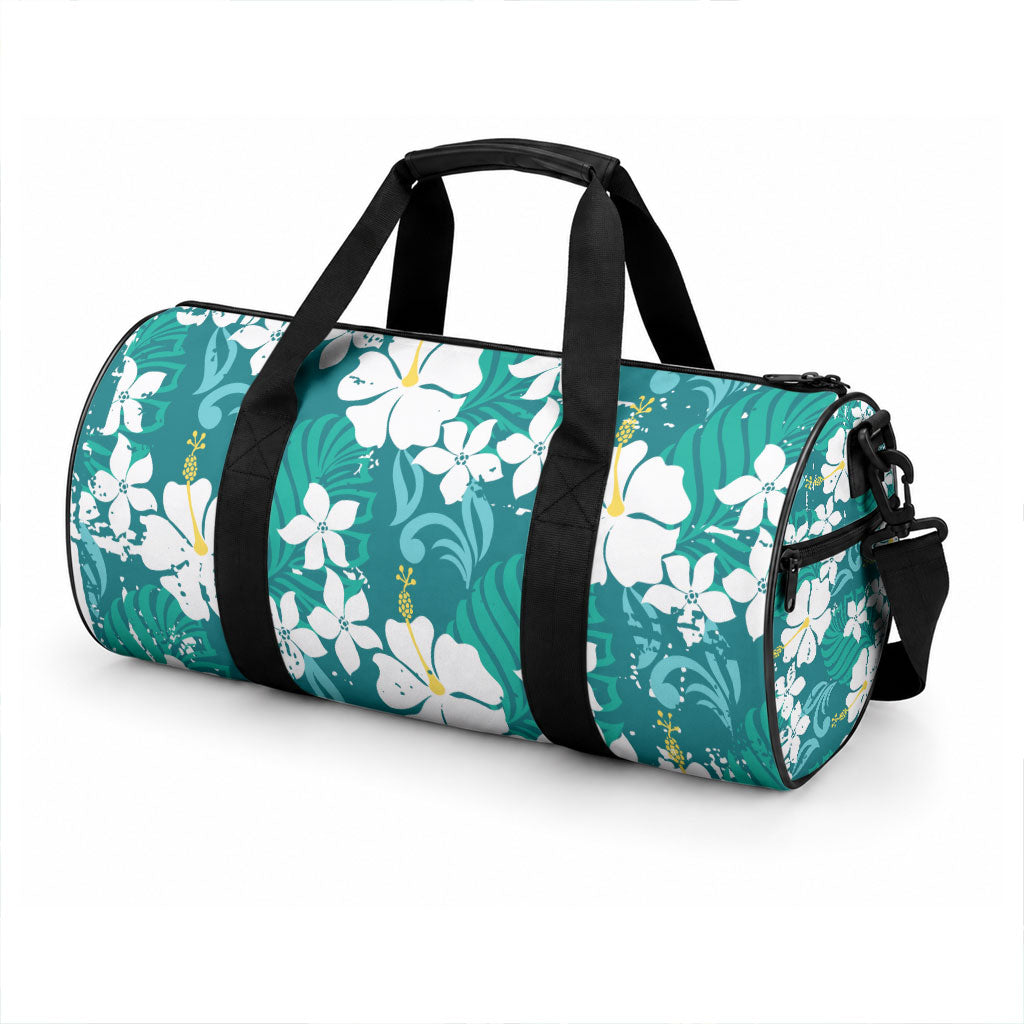 Teal Hawaiian Hibiscus Monstera Duffle Bag Grunge Stylized LT01 - Polynesian Pride