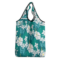 Teal Hawaiian Hibiscus Monstera Grocery Bag Grunge Stylized