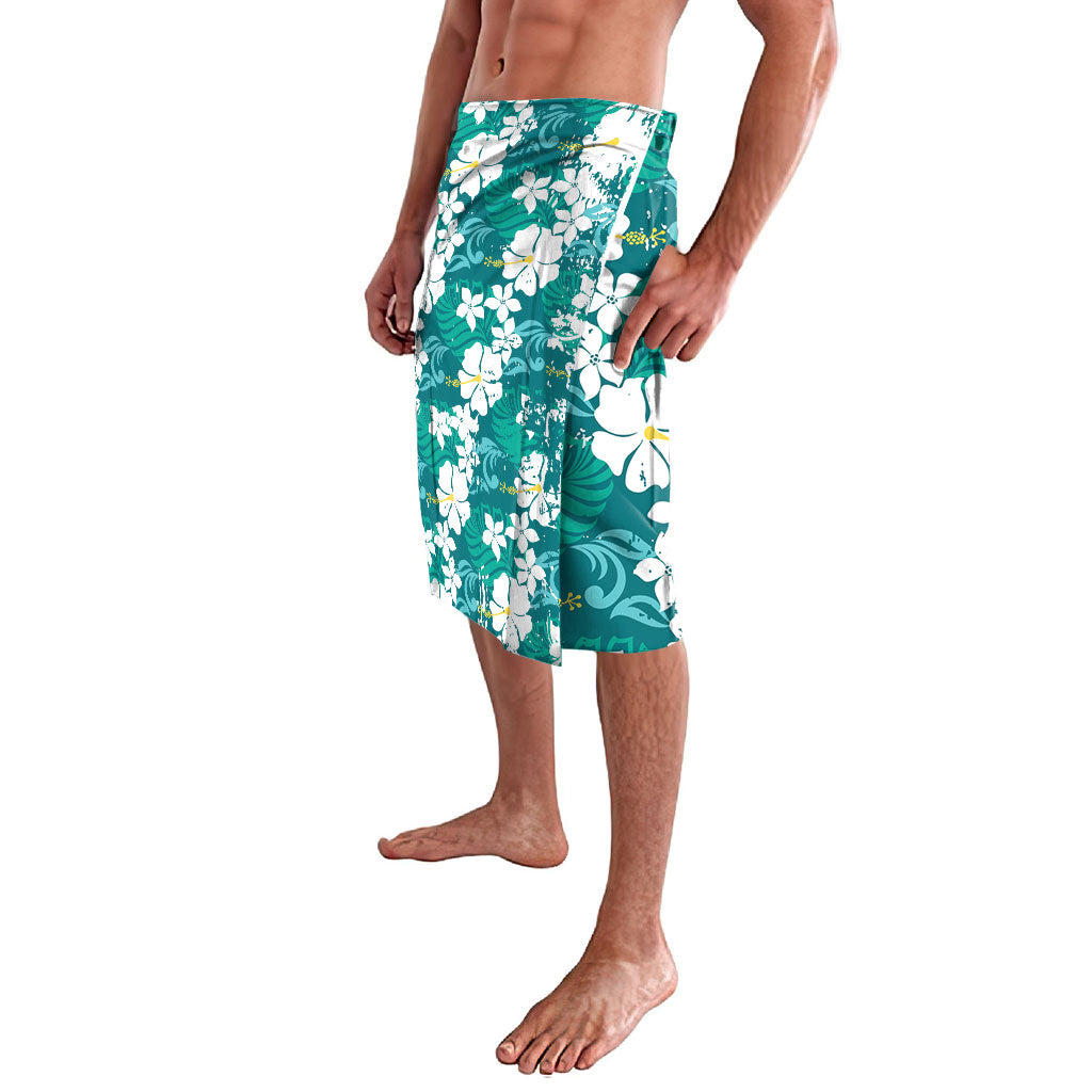 Teal Hawaiian Hibiscus Monstera Lavalava Grunge Stylized LT01 - Polynesian Pride