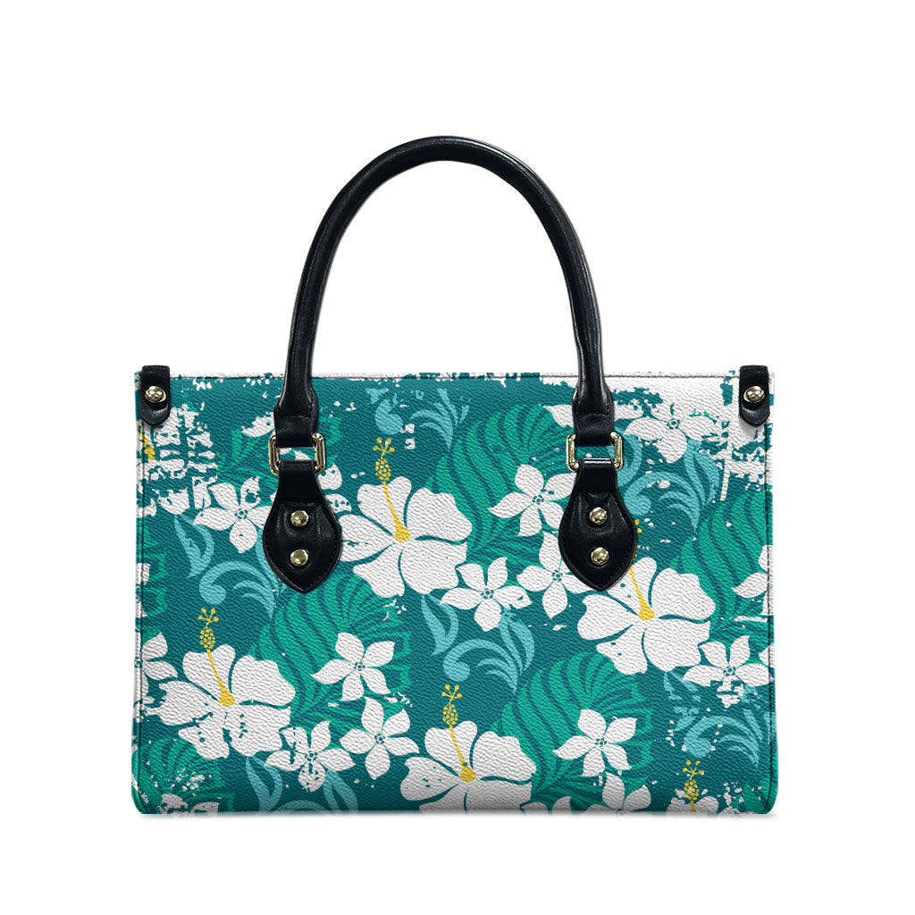 Teal Hawaiian Hibiscus Monstera Leather Bag Grunge Stylized LT01 - Polynesian Pride