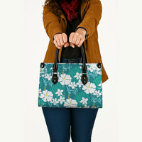 Teal Hawaiian Hibiscus Monstera Leather Bag Grunge Stylized LT01 - Polynesian Pride