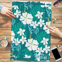 Teal Hawaiian Hibiscus Monstera Puzzle Grunge Stylized LT01 Teal - Polynesian Pride
