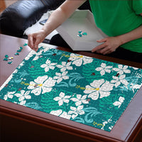 Teal Hawaiian Hibiscus Monstera Puzzle Grunge Stylized LT01 - Polynesian Pride