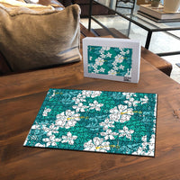 Teal Hawaiian Hibiscus Monstera Puzzle Grunge Stylized LT01 - Polynesian Pride