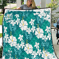 Teal Hawaiian Hibiscus Monstera Quilt Grunge Stylized