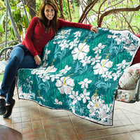 Teal Hawaiian Hibiscus Monstera Quilt Grunge Stylized