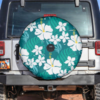 Teal Hawaiian Hibiscus Monstera Spare Tire Cover Grunge Stylized LT01 Teal - Polynesian Pride