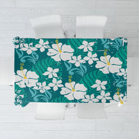 Teal Hawaiian Hibiscus Monstera Tablecloth Grunge Stylized LT01 Teal - Polynesian Pride