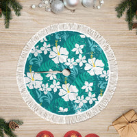Teal Hawaiian Hibiscus Monstera Tree Skirt Grunge Stylized
