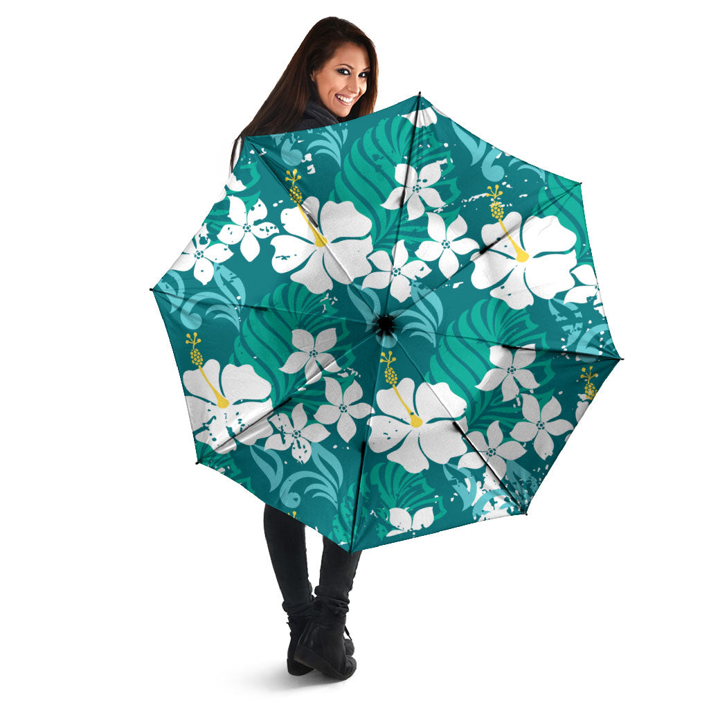 Teal Hawaiian Hibiscus Monstera Umbrella Grunge Stylized LT01 - Polynesian Pride