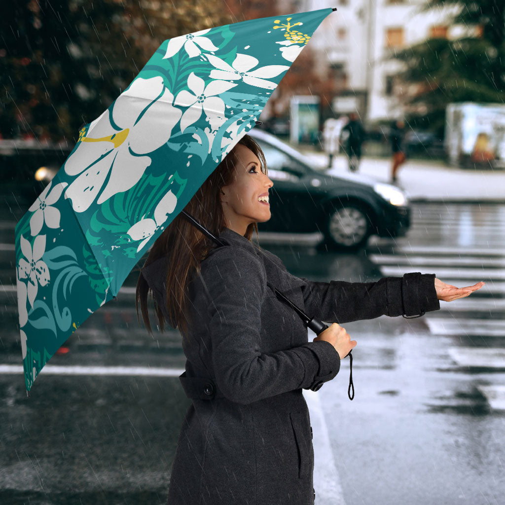 Teal Hawaiian Hibiscus Monstera Umbrella Grunge Stylized LT01 - Polynesian Pride