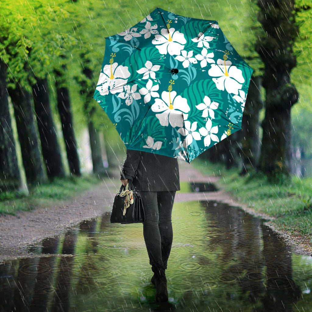 Teal Hawaiian Hibiscus Monstera Umbrella Grunge Stylized LT01 - Polynesian Pride