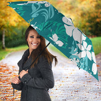 Teal Hawaiian Hibiscus Monstera Umbrella Grunge Stylized LT01 - Polynesian Pride