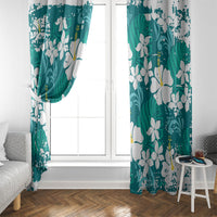 Teal Hawaiian Hibiscus Monstera Window Curtain Grunge Stylized
