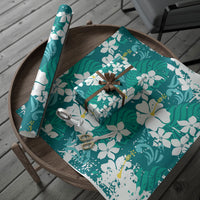 Teal Hawaiian Hibiscus Monstera Wrapping Paper Grunge Stylized