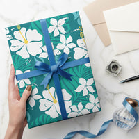 Teal Hawaiian Hibiscus Monstera Wrapping Paper Grunge Stylized