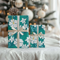 Teal Hawaiian Hibiscus Monstera Wrapping Paper Grunge Stylized