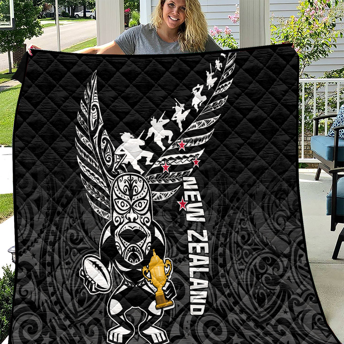 New Zealand Silver Fern Rugby Quilt Aotearoa Champion 2023 World Cup LT01 Black - Polynesian Pride