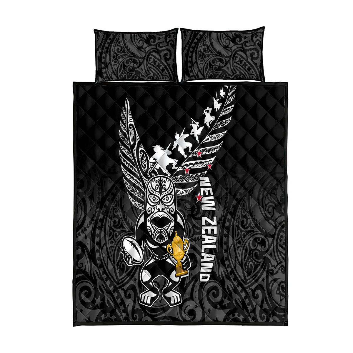 New Zealand Silver Fern Rugby Quilt Bed Set Aotearoa Champion 2023 World Cup LT01 Black - Polynesian Pride