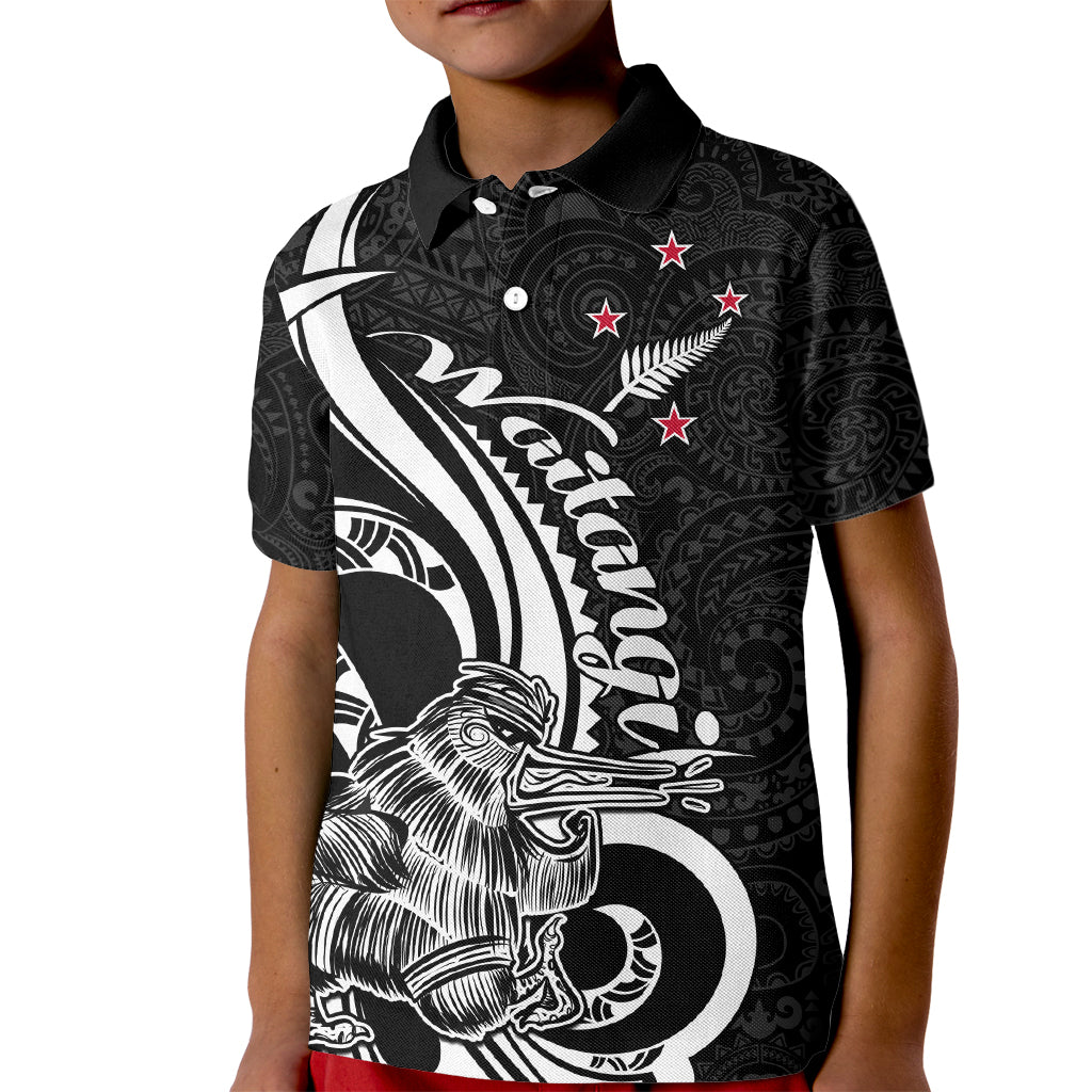 New Zealand Waitangi Day Kid Polo Shirt Aotearoa Te Tiriti O Waitangi Kiwi Black Version LT01 Kid Black - Polynesian Pride