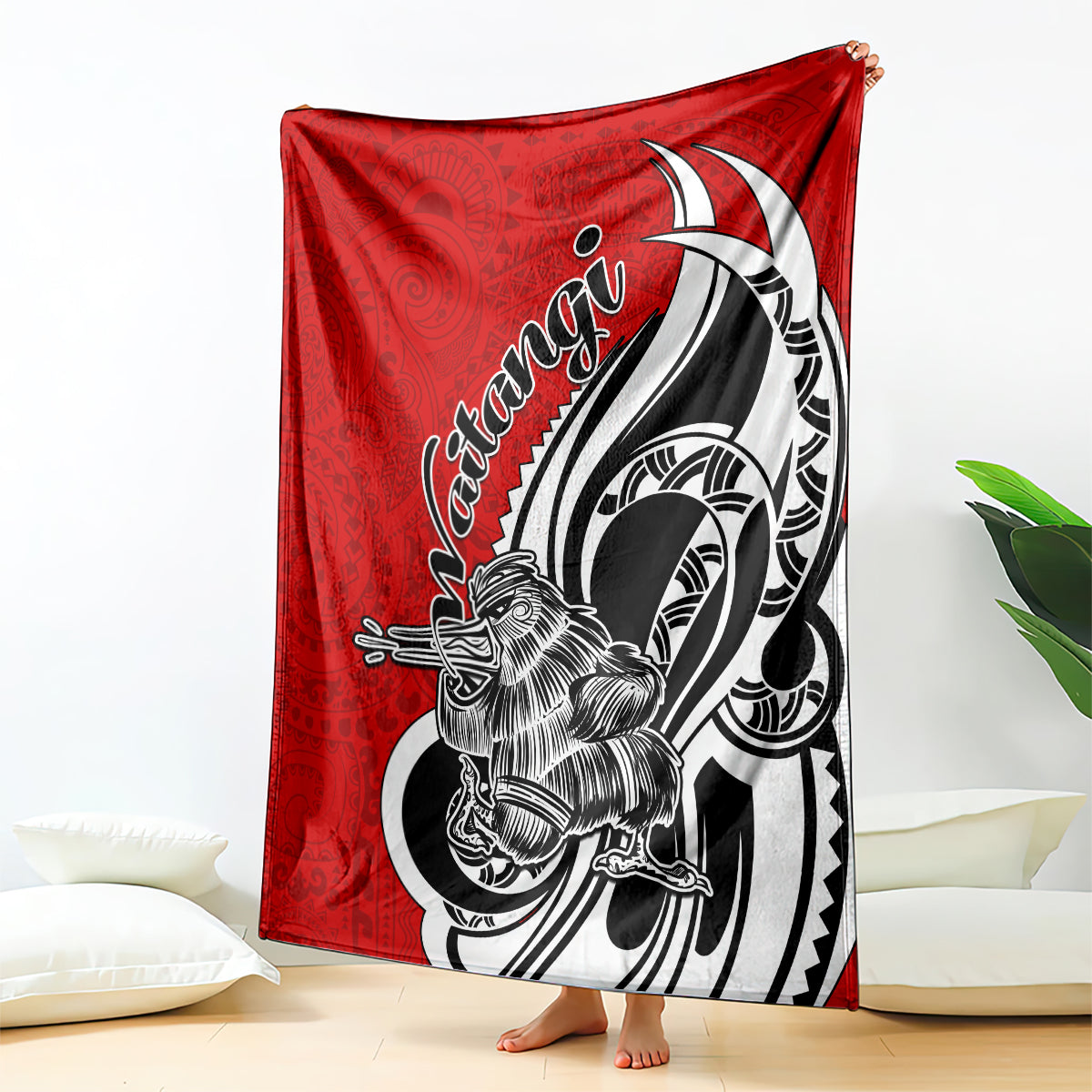 New Zealand Waitangi Day Blanket Aotearoa Te Tiriti O Waitangi Kiwi Red Version LT01 Red - Polynesian Pride