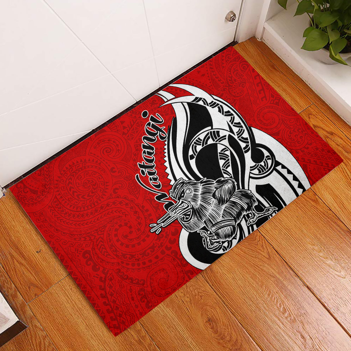 New Zealand Waitangi Day Rubber Doormat Aotearoa Te Tiriti O Waitangi Kiwi Red Version LT01 Red - Polynesian Pride