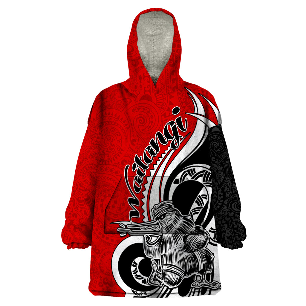 New Zealand Waitangi Day Wearable Blanket Hoodie Aotearoa Te Tiriti O Waitangi Kiwi Red Version LT01 One Size Red - Polynesian Pride