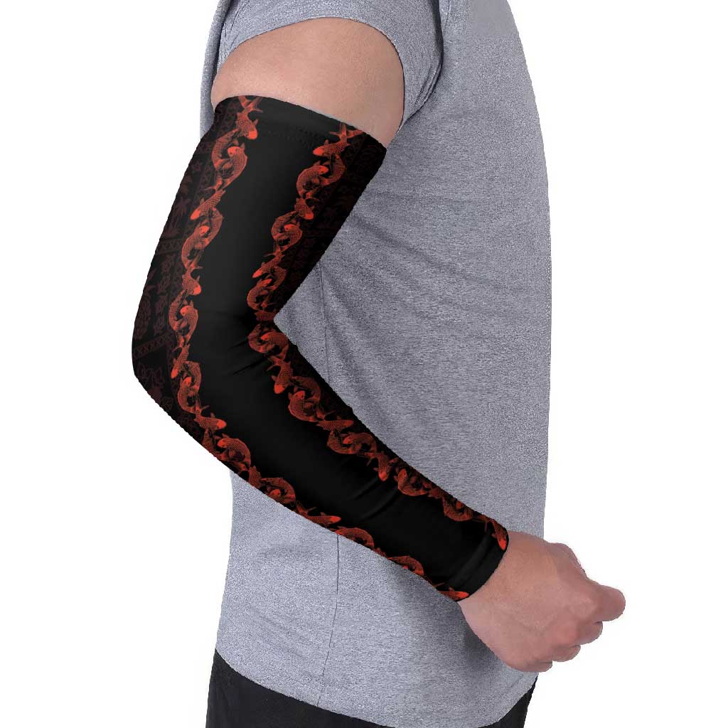 Hawaii Japan Koi Fish Red Arm Sleeves Tapa Pattern LT01 - Polynesian Pride