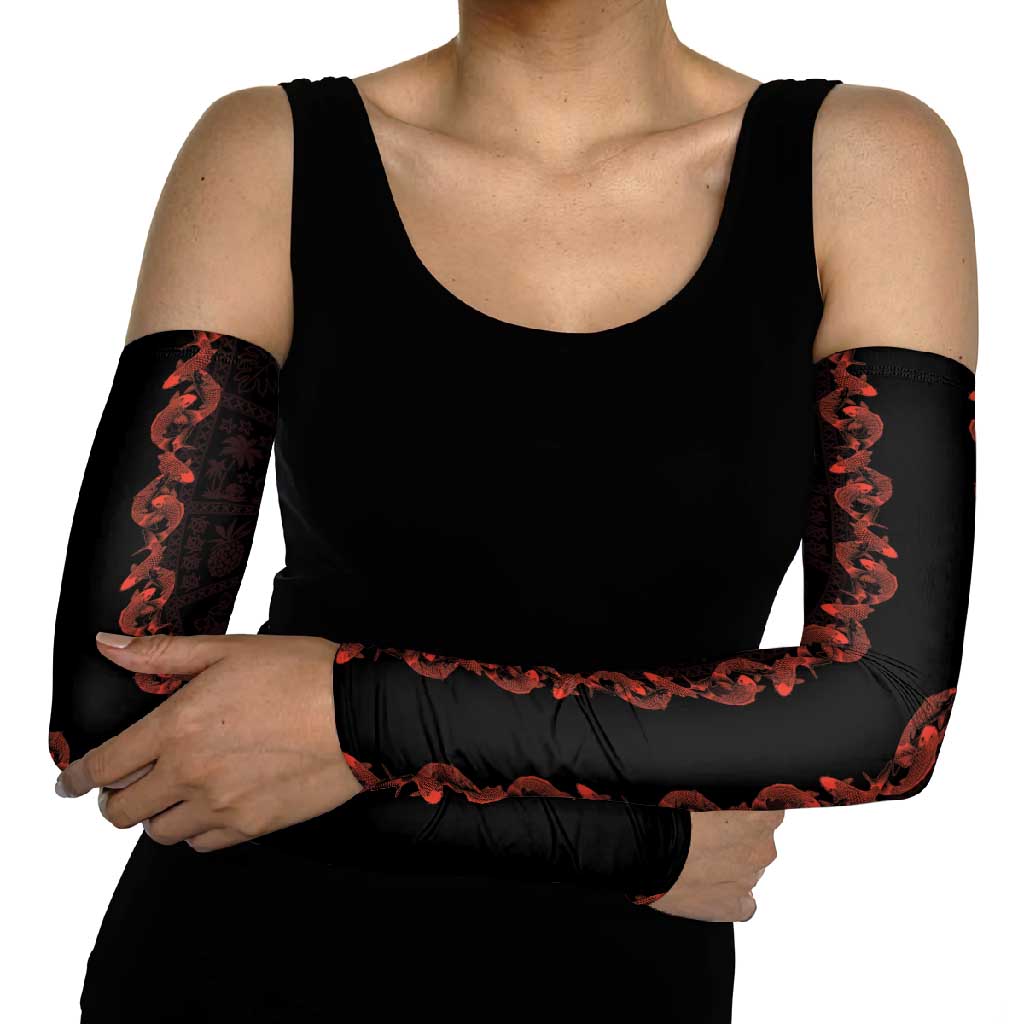 Hawaii Japan Koi Fish Red Arm Sleeves Tapa Pattern LT01 - Polynesian Pride