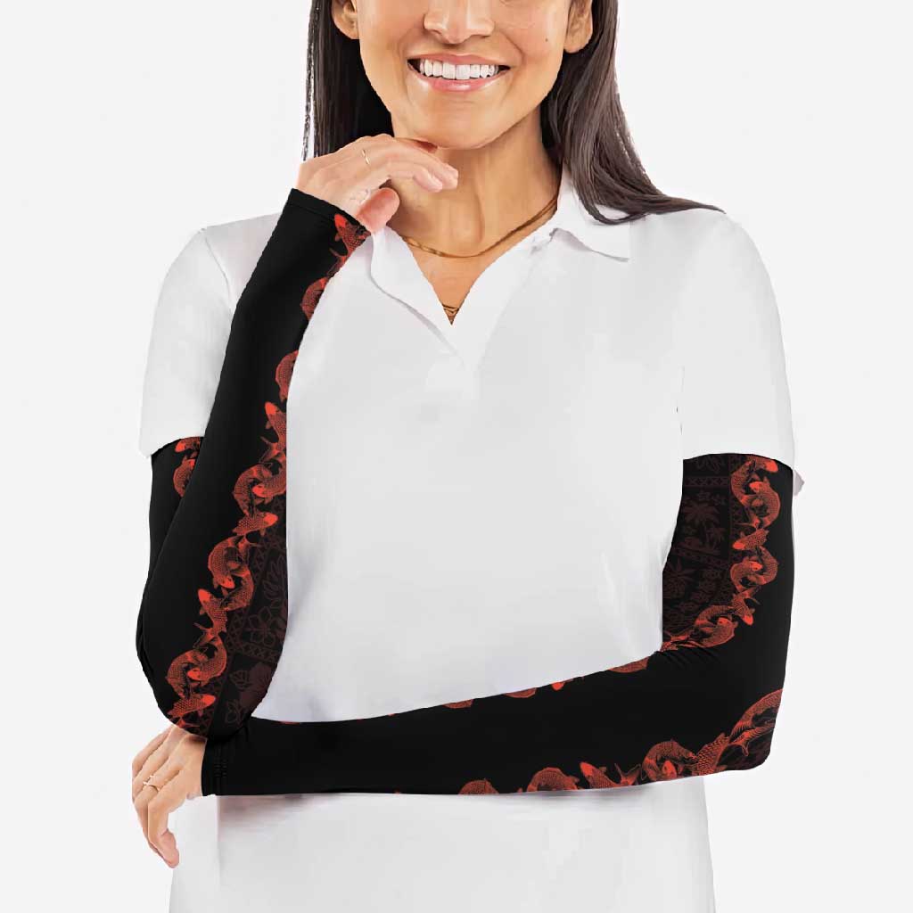 Hawaii Japan Koi Fish Red Arm Sleeves Tapa Pattern LT01 - Polynesian Pride