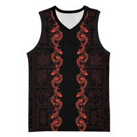 Hawaii Japan Koi Fish Red Basketball Jersey Tapa Pattern LT01 Unisex Red - Polynesian Pride