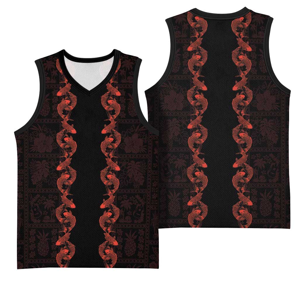 Hawaii Japan Koi Fish Red Basketball Jersey Tapa Pattern LT01 - Polynesian Pride