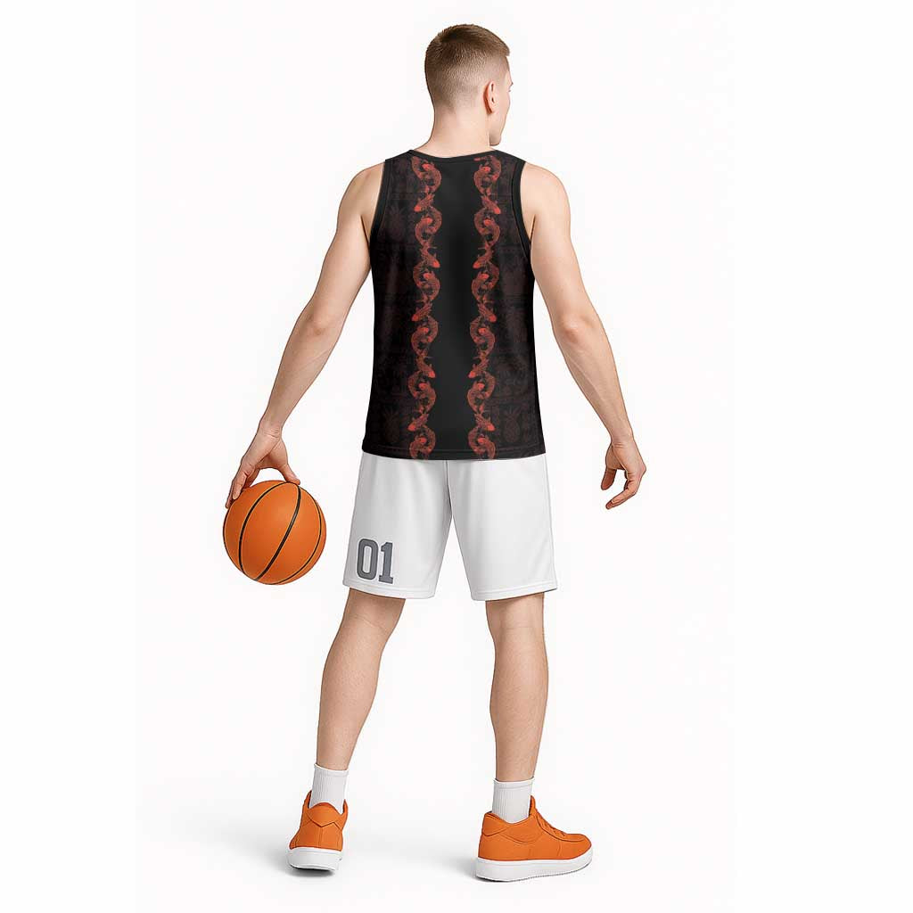 Hawaii Japan Koi Fish Red Basketball Jersey Tapa Pattern LT01 - Polynesian Pride