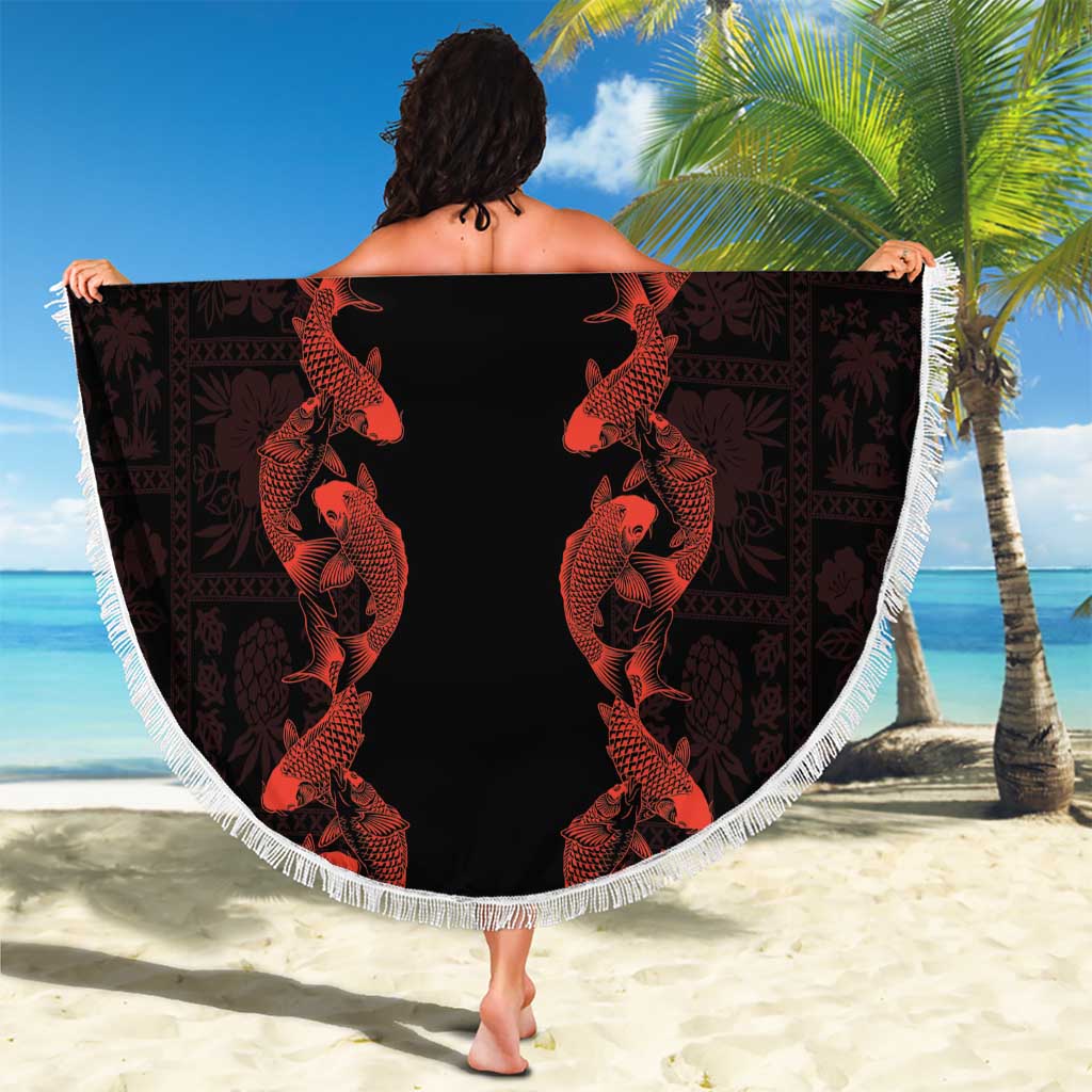 Hawaii Japan Koi Fish Red Beach Blanket Tapa Pattern LT01 - Polynesian Pride