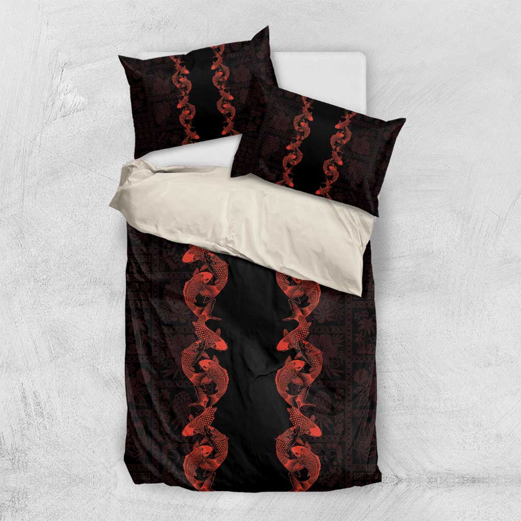 Hawaii Japan Koi Fish Red Bedding Set Tapa Pattern LT01 US Twin 172cm x 218cm Red - Polynesian Pride