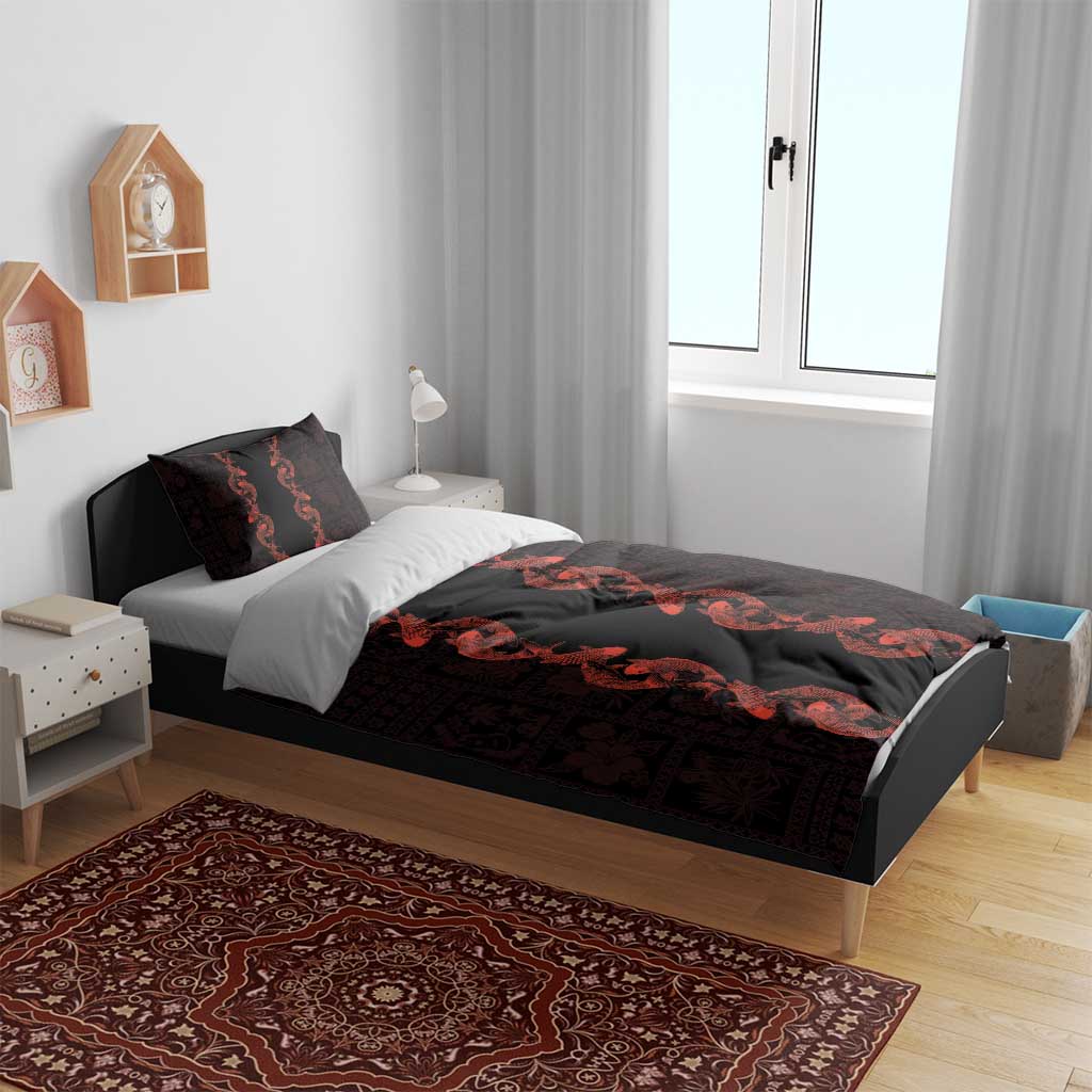 Hawaii Japan Koi Fish Red Bedding Set Tapa Pattern LT01 - Polynesian Pride