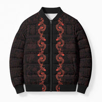 Hawaii Japan Koi Fish Red Bomber Puffer Jacket Tapa Pattern LT01 Unisex Red - Polynesian Pride