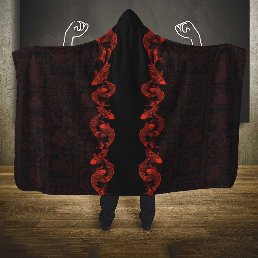 Hawaii Japan Koi Fish Red Hooded Blanket Tapa Pattern LT01 - Polynesian Pride